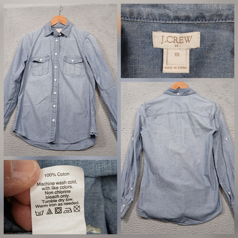 J.Crew Women's‎ Chambray Button Down Shirt XS Light Blue 100% Cotton